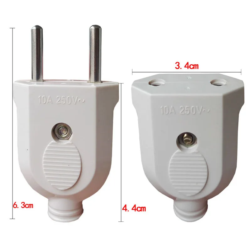 1pcs European 2 Pin AC Electric Power Male Plug 10A EU Female Socket Outlet Adapter Wire Rewireable Extension Cord Connector