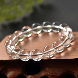 Natural Rock Crystal Bead Bracelet Women Fashion Reiki White Clear Quartz Round Stone Strand Bangles Summer Jewelry Gift for Kid