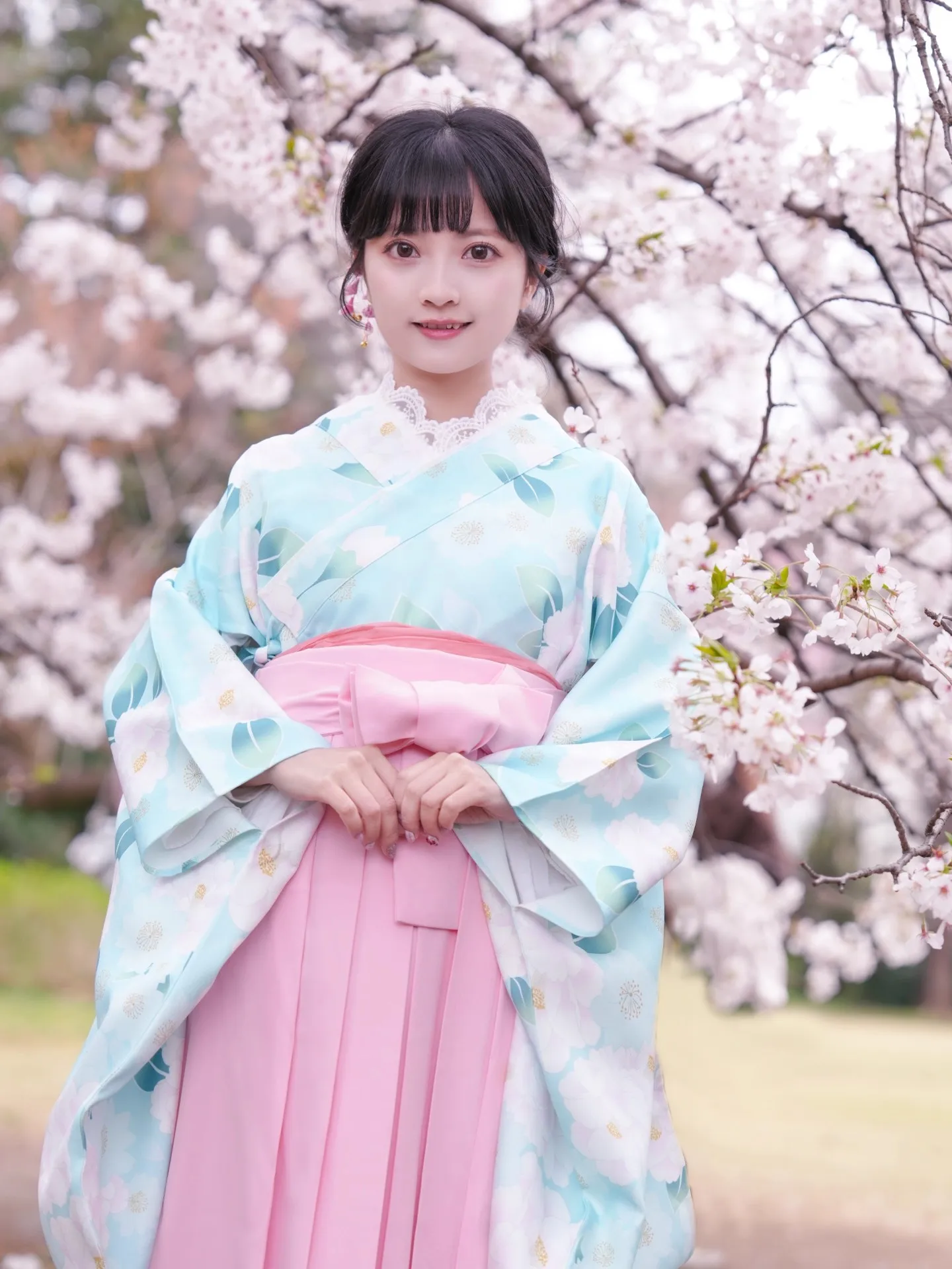 Japanese Kimono Dress Women's Pink Color Sweet Gradient Set Graduation Ceremony Traditional Costume Formal Wear