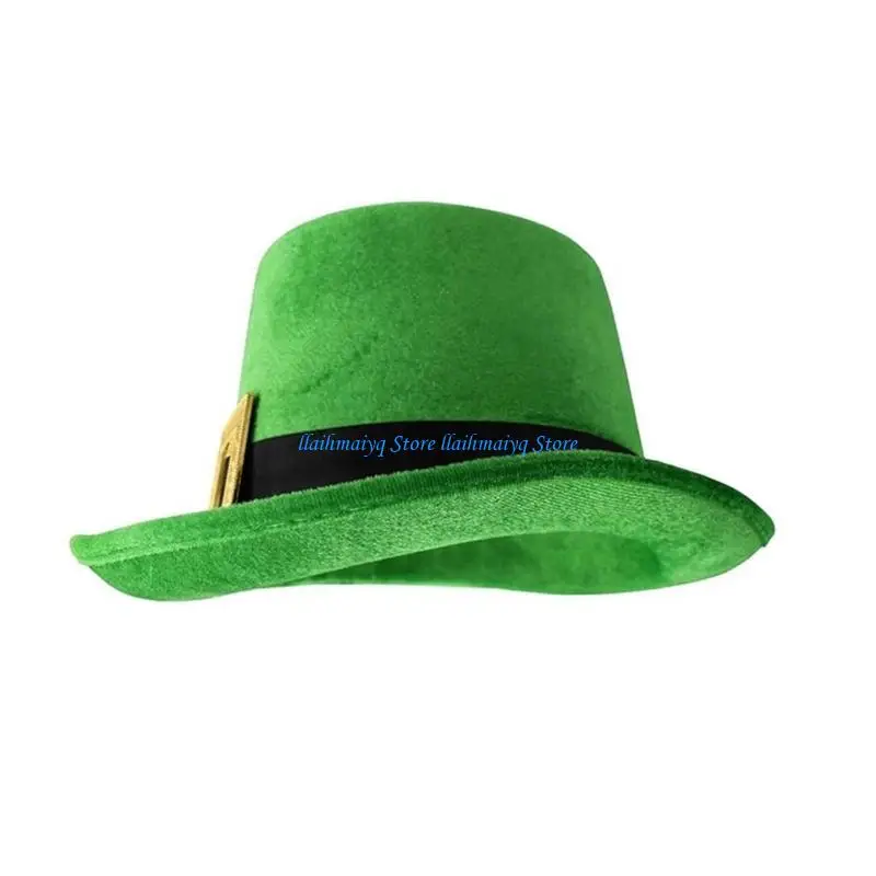 

573B StPatrick Day Tall Caps Festival Accessory Flat Top Hat Irish National Day Hat