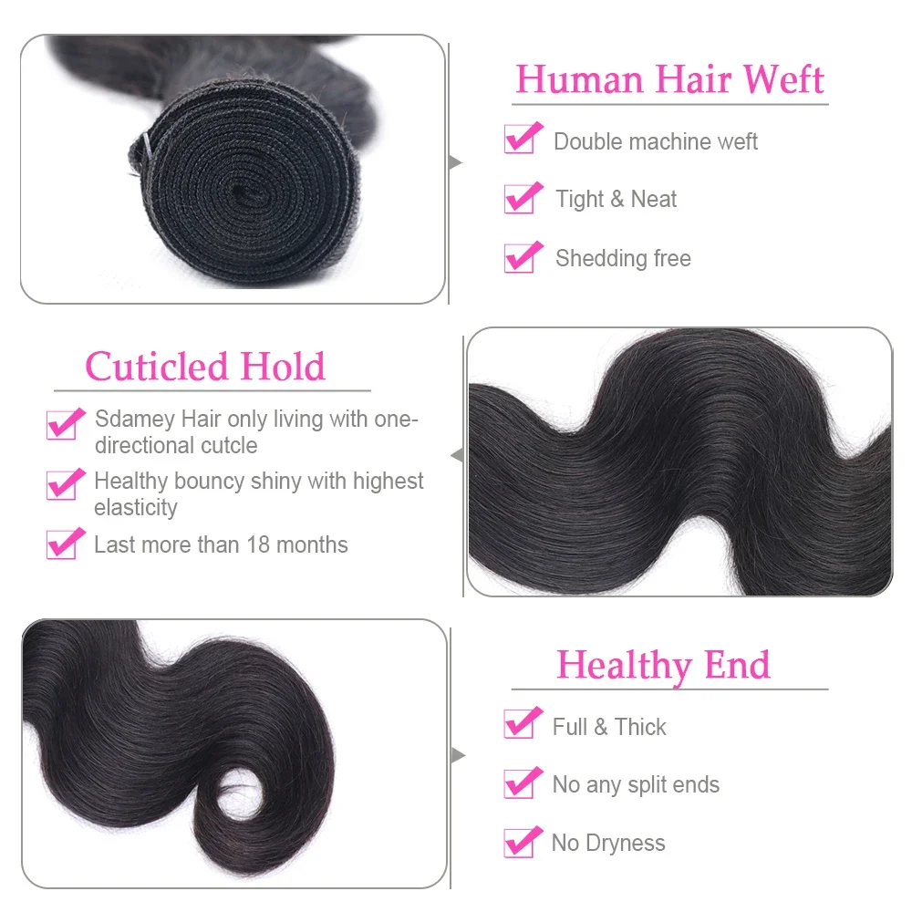 Mèches Body Wave brésiliennes naturelles Remy 10-40-Natural Document, extensions de cheveux, tressage à double trame, lots de 3