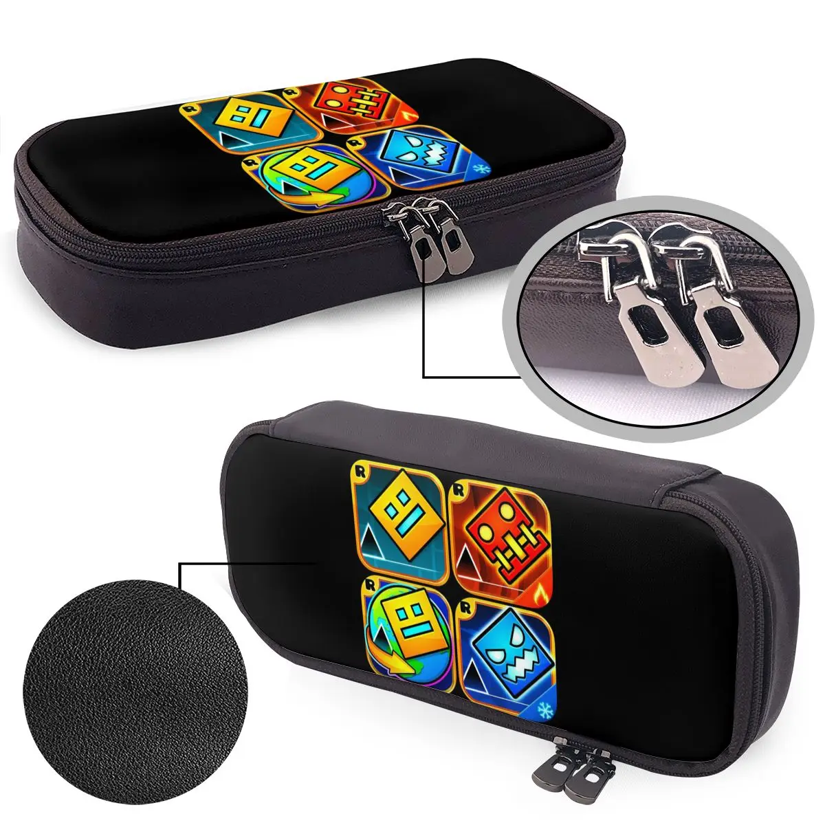 Video Game Geometry Dash Leather Pencil Case for Studen Gifts Pen Box Pencil Bag Stationery Supplies Pen Holder Bag