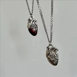 New Anatomical Red Heart Necklace Y2k Grunge Jewelry Dainty Silver Color Tonebloody Red Human Heart Pendant personalized Gift