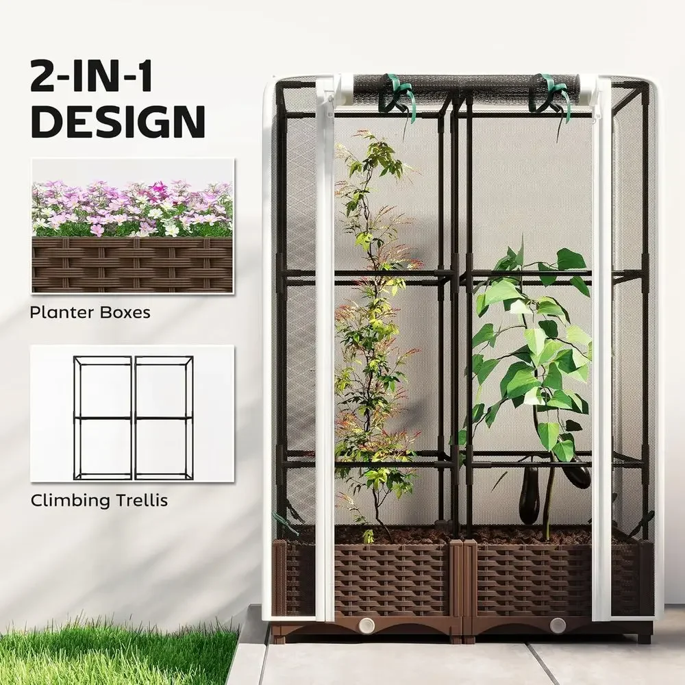Elevated Garden Bed with Trellis, 46.5 Tomato Support, Self-Watering Planter with Drainage, Suitable for Outdoor Climbing Plants view 3