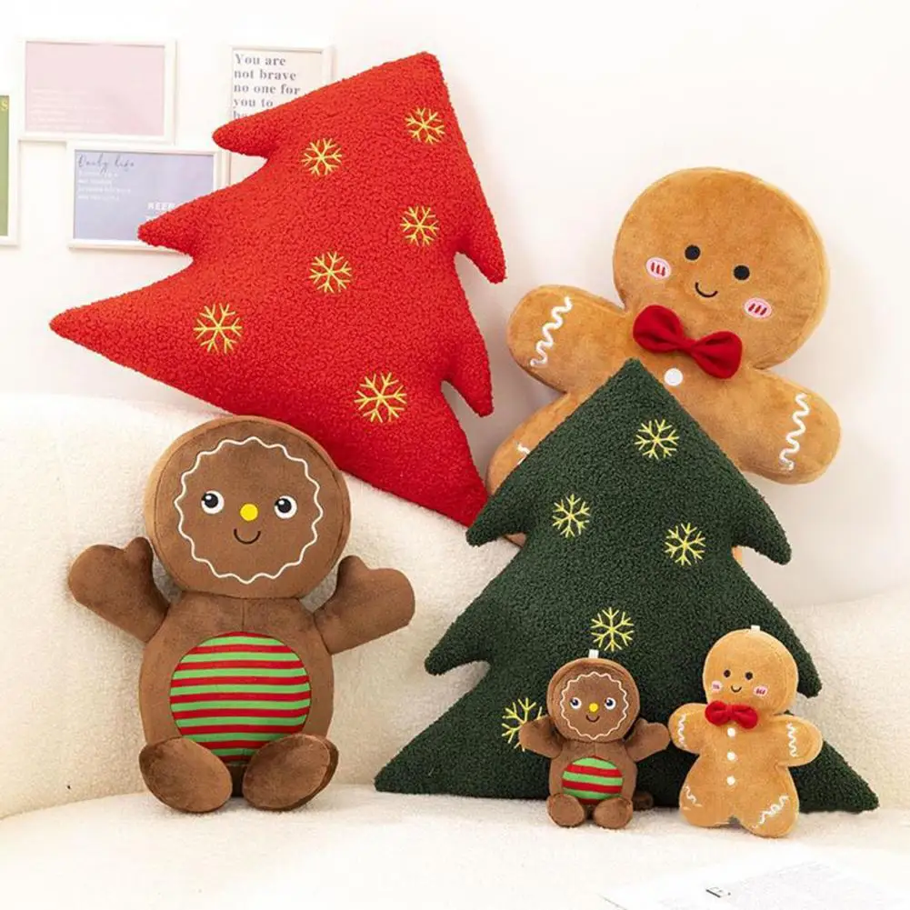 Oreiller en pain d'épice, poupée festive de noël en peluche, arbre mignon, homme en pain d'épice, dessin animé, oreillers en peluche, coussin de canapé doux, décoration de maison