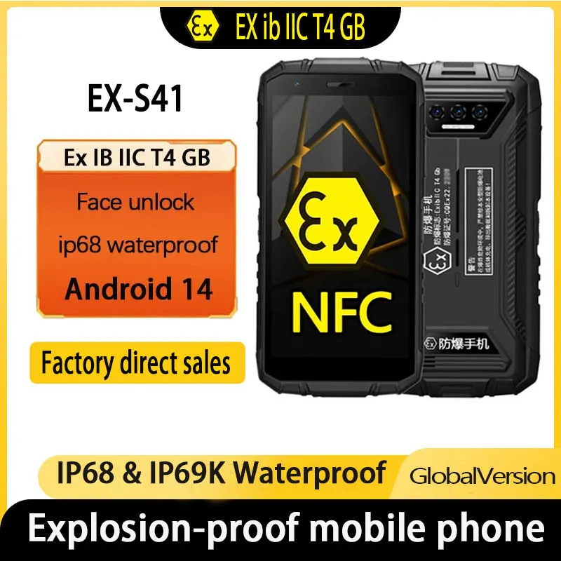 

Explosion proof EX-S41 4GB 128GB Rugged Smartphone 6000mAh 13MP AI Triple Camera Cellphone NFC 4G Android 13 Mobile Phone