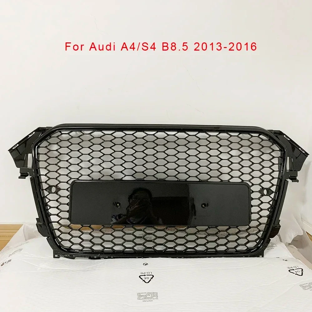 

For RS4 Style Front Sport Hex Mesh Honeycomb Hood Grill Gloss Black for Audi A4/S4 B8.5 2013-2016 Car Accessories Without Emblem