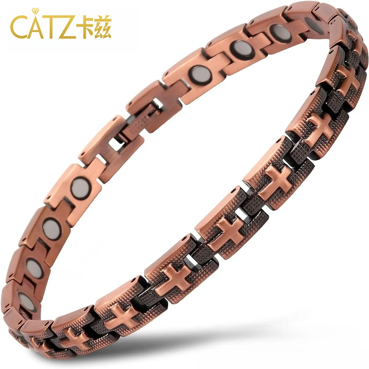 

CATZ Pure Copper Bracelet for Woman Healing Cross Design Magnetic Link Bracelet for Arthritis Therapy Jewelry Gifts