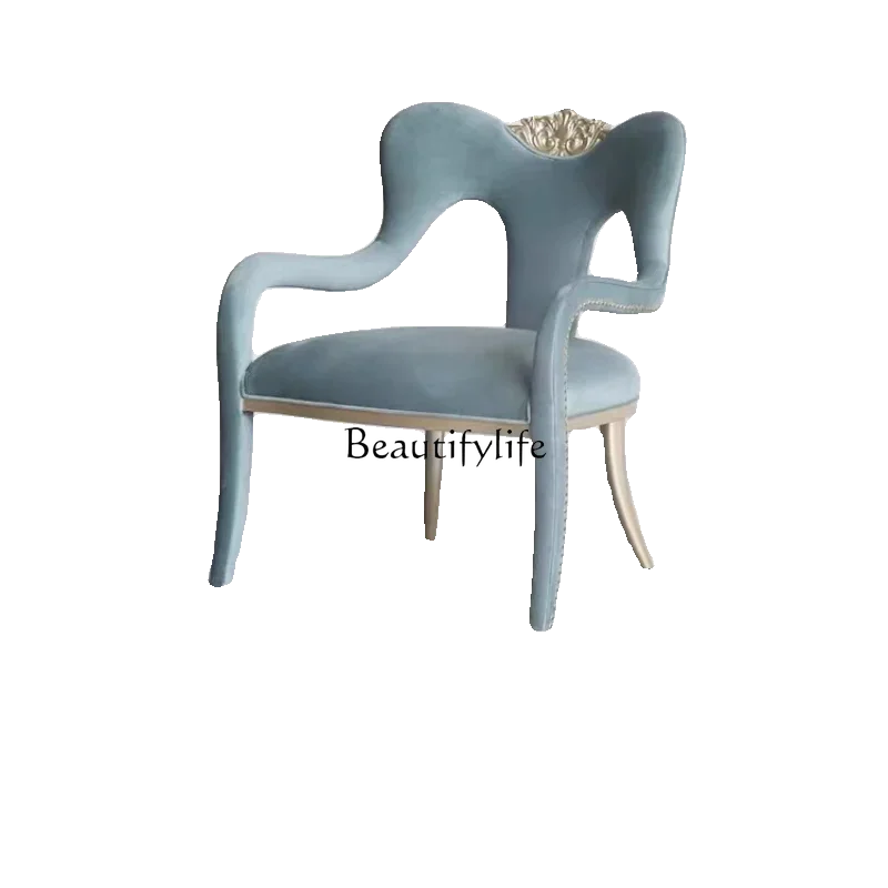 

Z.-American light luxury art neoclassical solid wood carving flower fabric soft bag sofa makeup chair