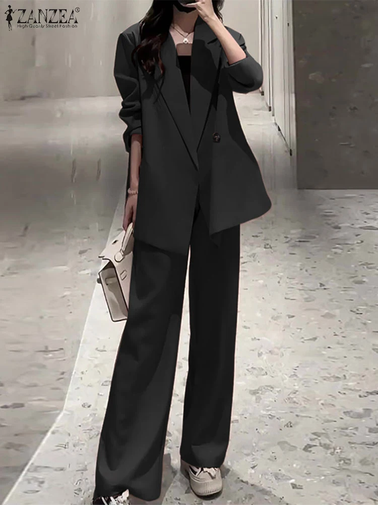 

2025 модный пиджак с длинными рукавами, комплекты брюк ZANZEA, офисные женские комплекты из 2 предметов, осенние комплекты из 2 предметов, однотонные спортивные костюмы для работы