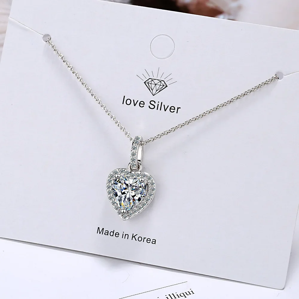 925 Sterling Silver Zircon Heart Pendant Necklace Women Luxury Designer Jewelry Gift Female Jewelry