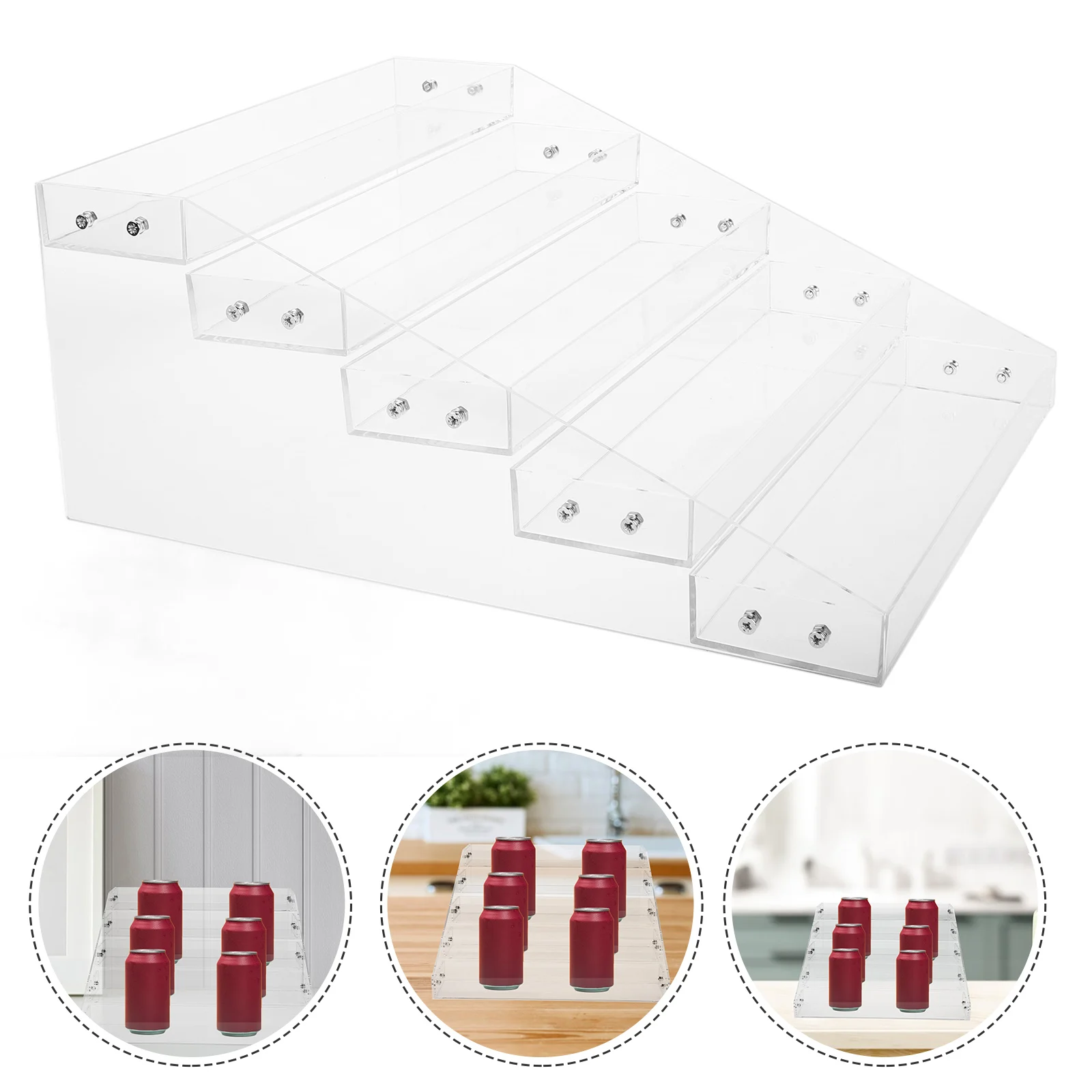 

Многофункциональная акриловая стойка, прозрачная стойка для выставки товаров для напитков, компактный кухонный органайзер, подставка для банки с газировкой, многоуровневые подставки для еды