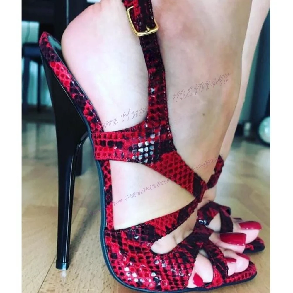 

Red Snakeskin Slingback Sandals Open Toe Shoes for Women Extreme High Heels Sexy Lady Summer Shoes 2023 Zapatos Para Mujere