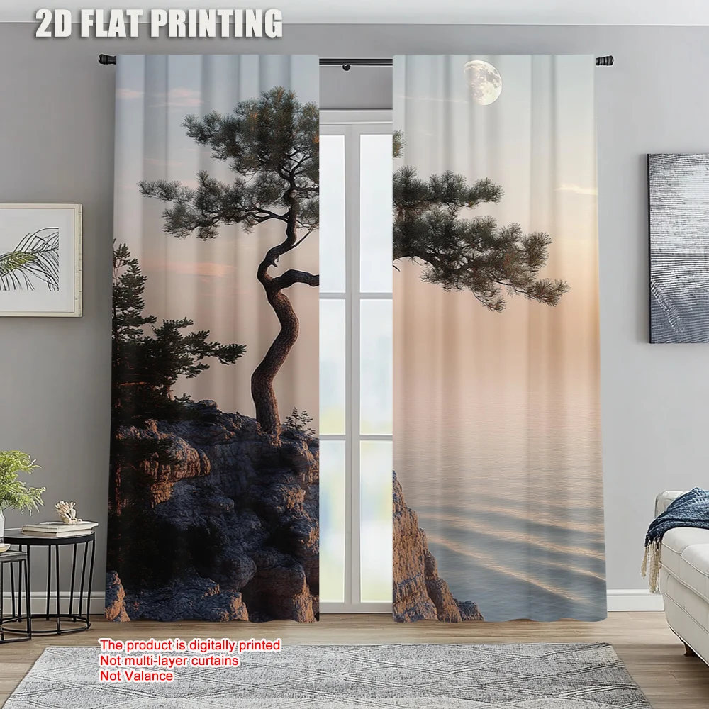 

2pc, Window Curtains Juniper Tree Versatile 100% Polyester,Without Electricity Festive Holiday Use for Multipurpose Event