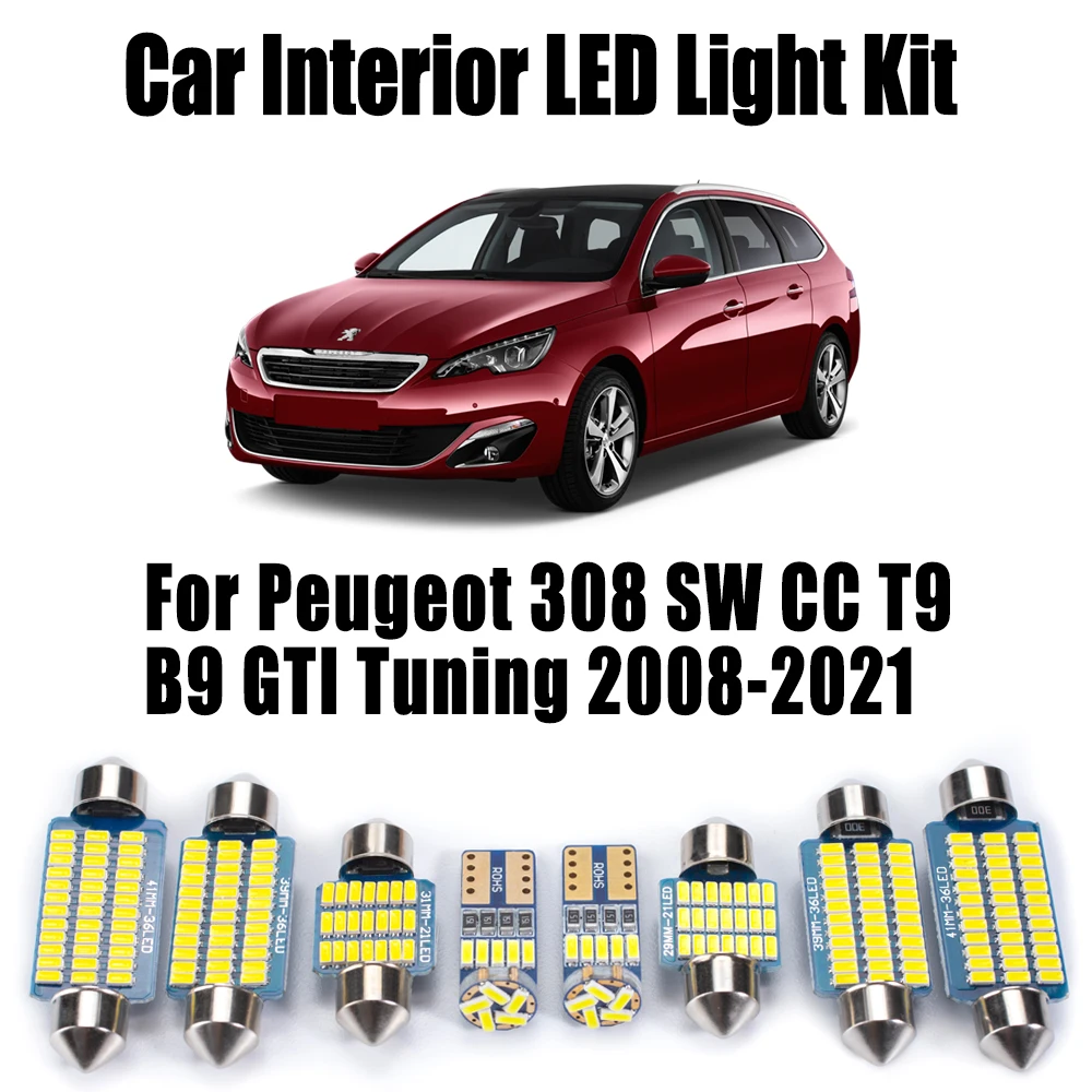 Canbus LED Interior mapa maletero cúpula espejo de tocador Kit de luz para Peugeot 308 SW CC T9 B9 GTI Tuning 2008-2021 accesorios de bombilla de coche