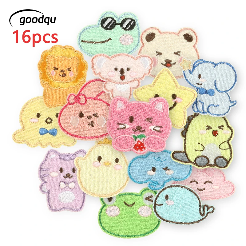 16 stücke Tier Katzen Stern Nette Selbstklebende Patches Für Kleidung Kinder Gestickte Eisen Aufkleber Nähen Stoffe Jacken Diy Parches – Detail 1