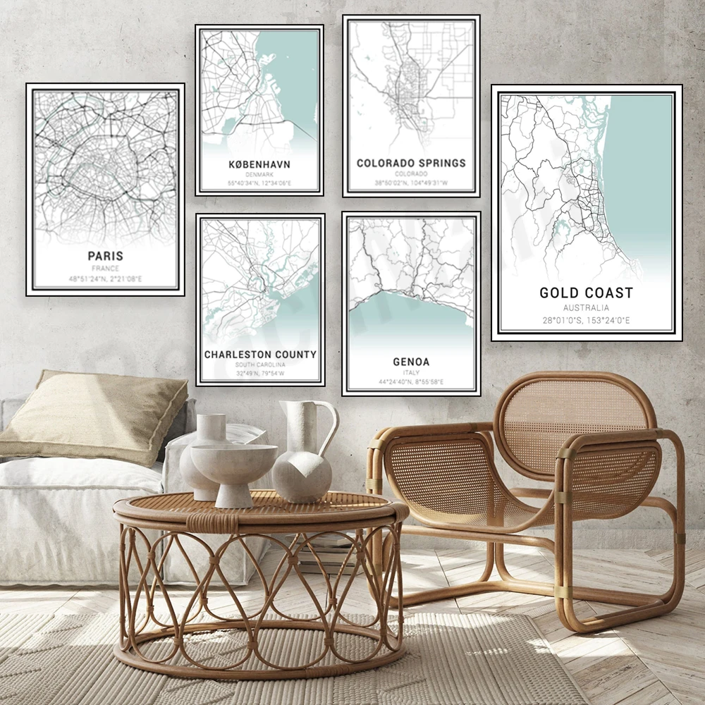 Gold Coast, Genoa, Frankfurt, Fort Worth, Holland, Düsseldorf, Florence, Dublin, Copenhagen, Paris, Germany, Catania map poster