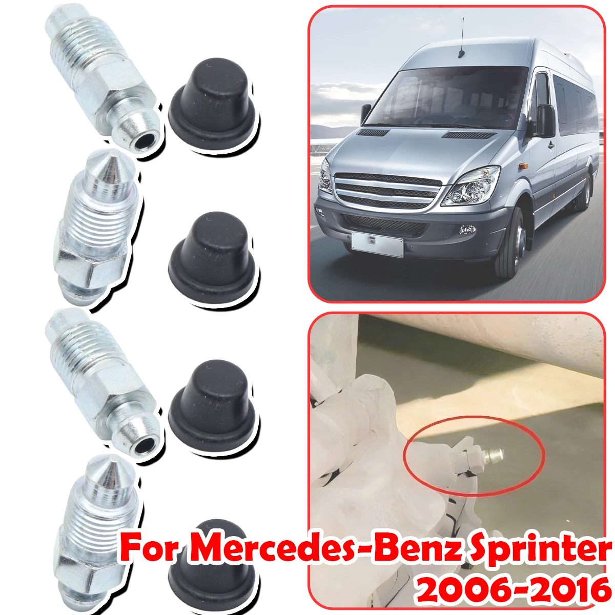 

For Mercedes-Benz Sprinter 2006-2016 Front Rear Bleeder Valves and Rubber Dust Caps Left Right Caliper Bleed Nipple Screw Repair