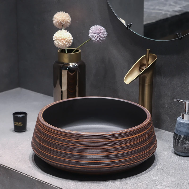 

Chinese Cloakroom Counter Top porcelain wash basin bathroom sinks ceramic art round bowl sink