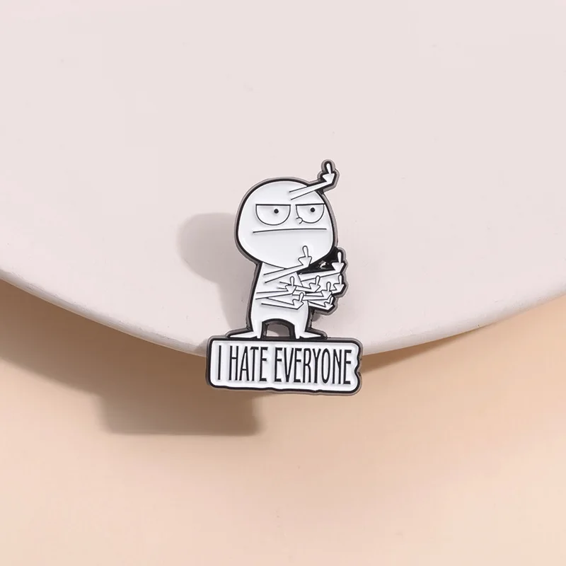 I Hate Everyone Enamel Pins Custom Stickman Middle Finger Brooches Lapel Badges Cartoon Funny Jewelry Gift for Kids Friends