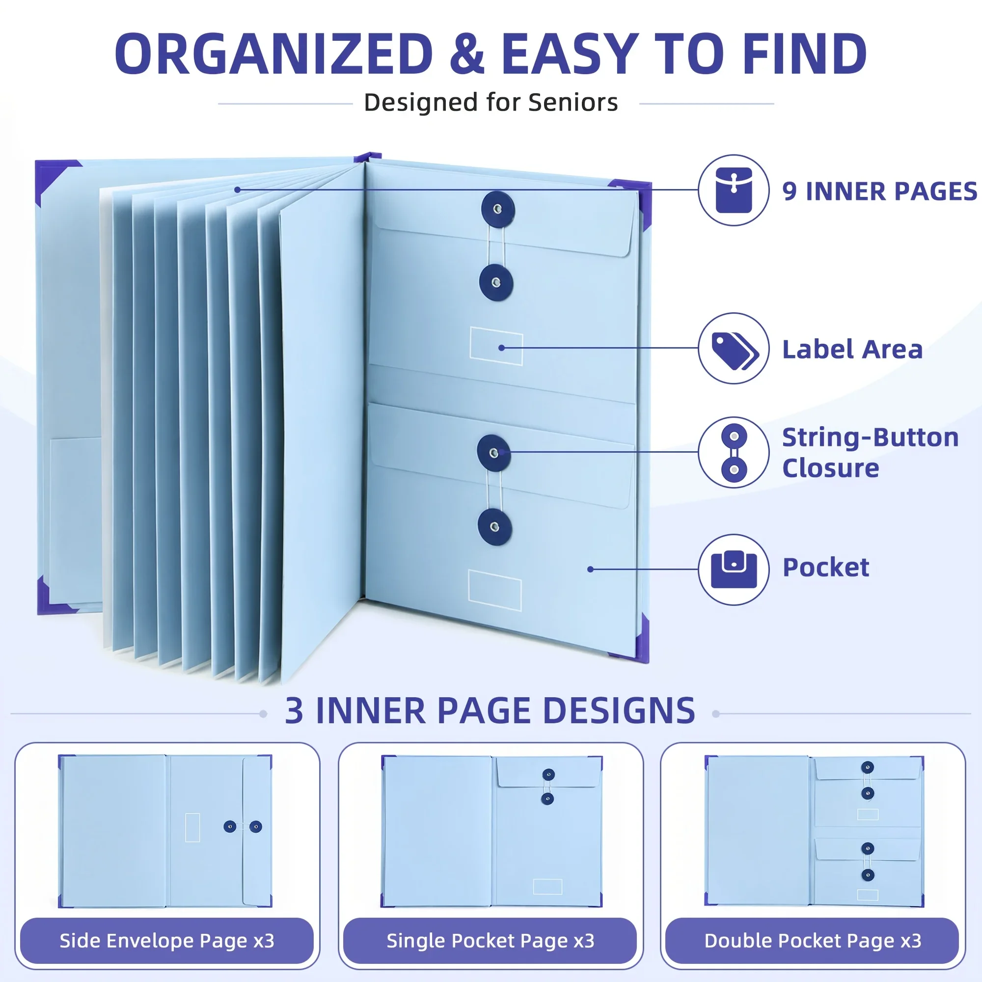 Important Document Organizer, Multi-Pockets Expanding Portfolio Binder, Large Capacity File Storage Tools