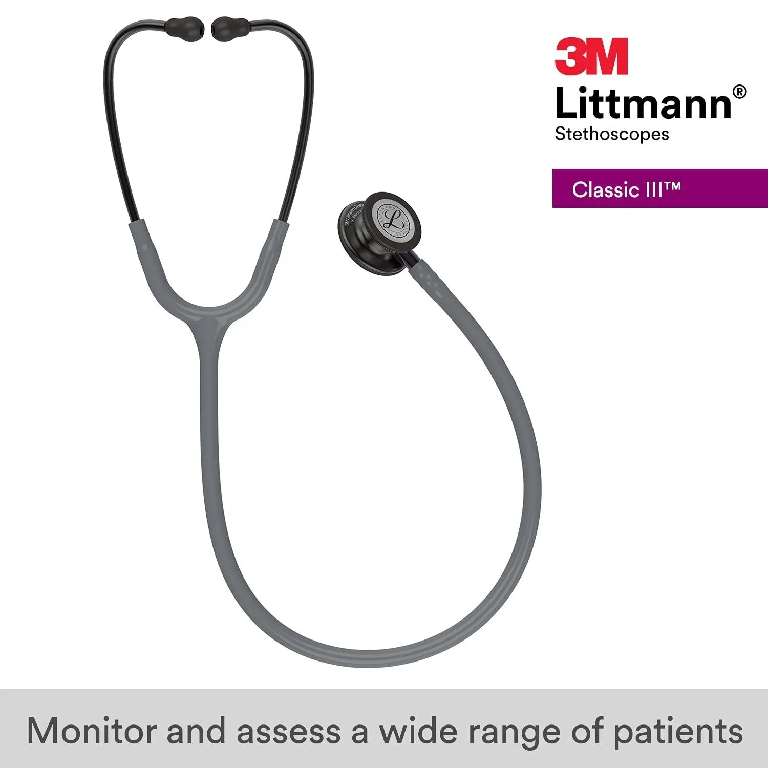 5873 3M Littmann Classic III Stethoscope 5873 gray tube smoke chestpiece violet gray stem