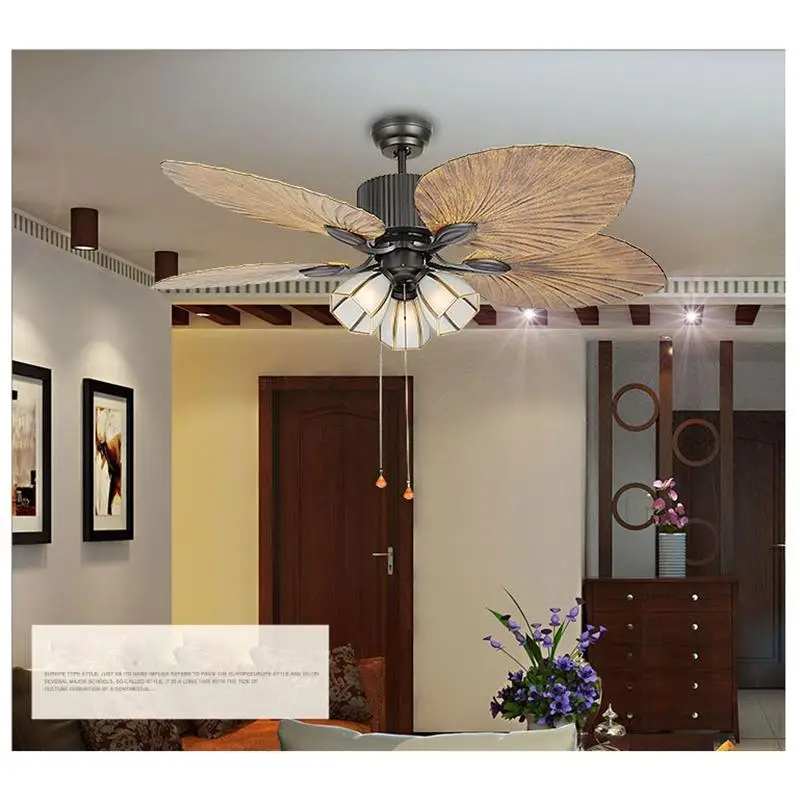 52'' Ceiling Fan Light Reversible Chandelier 5 Palm Leaf Blades with Remote Control Led Lamp for Home Room Decor