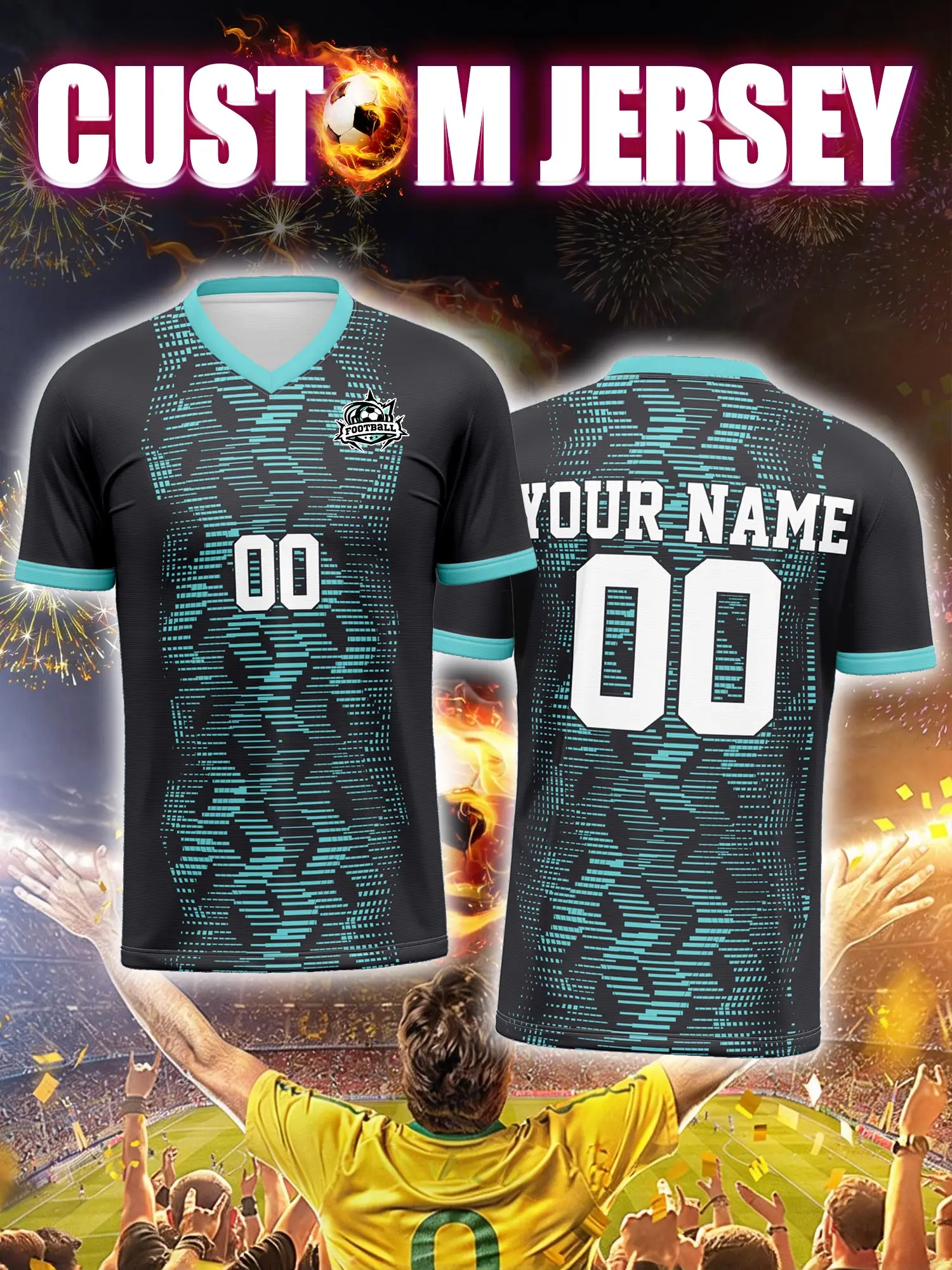 

Футбольная форма на заказ с индивидуальным изображением, номером и именем, для тренировок и командных игр любительских команд.