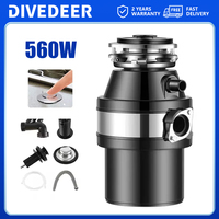 DIVEDEER 220V 560W Food Garbage Disposal Stainless Steel Crusher Waste Disposer for Residue Processor Air Switch Easy Install
