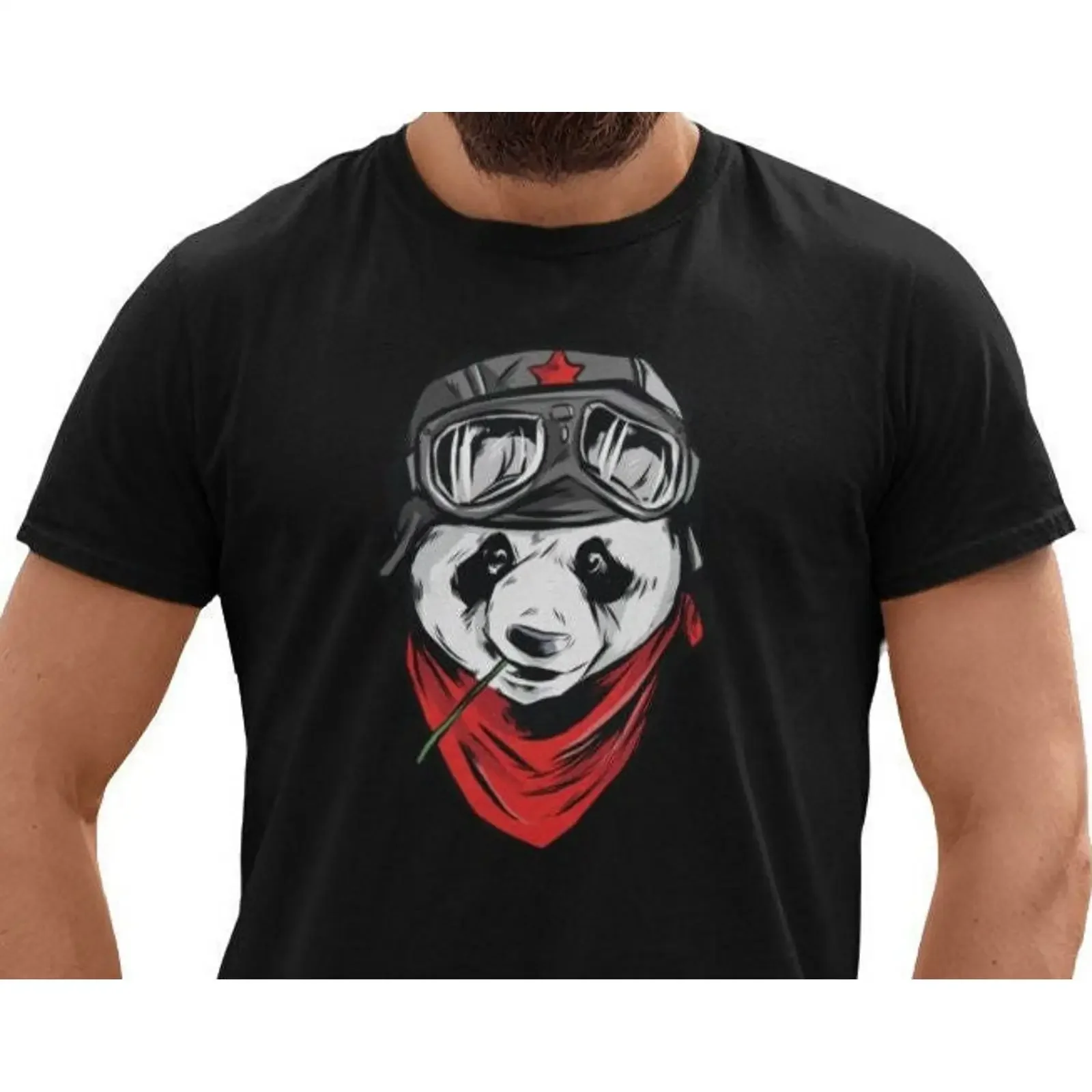 Футболка Panda Pilot для мужчин с забавным принтом медведя, природным мотивом, юмористическим дизайном, логотипом дикого животного, винтажная, универсальная.