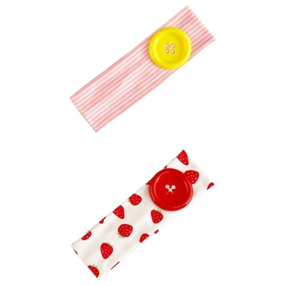 2PCS Vintage Style Large Button Elastic Hairband Stretchable Colorful Retro Headband Comfortable Soft Sweat Absorbing Headband