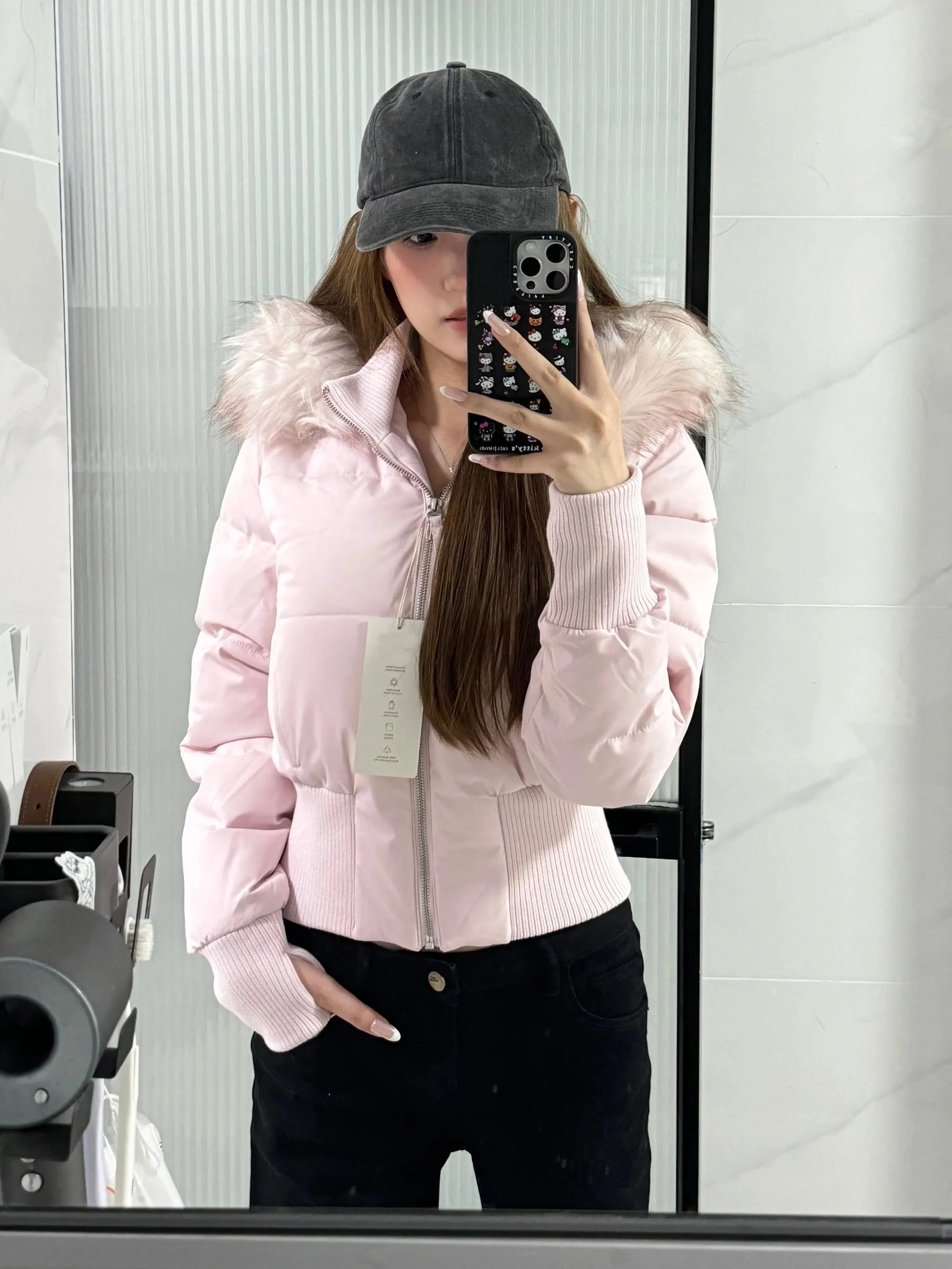 Women's White Pink Hooded Long Sleeve Bread Coat Jacket Y2K American 2000s Streetwear Aesthetic Winter Warm Cotton Jacket 2026