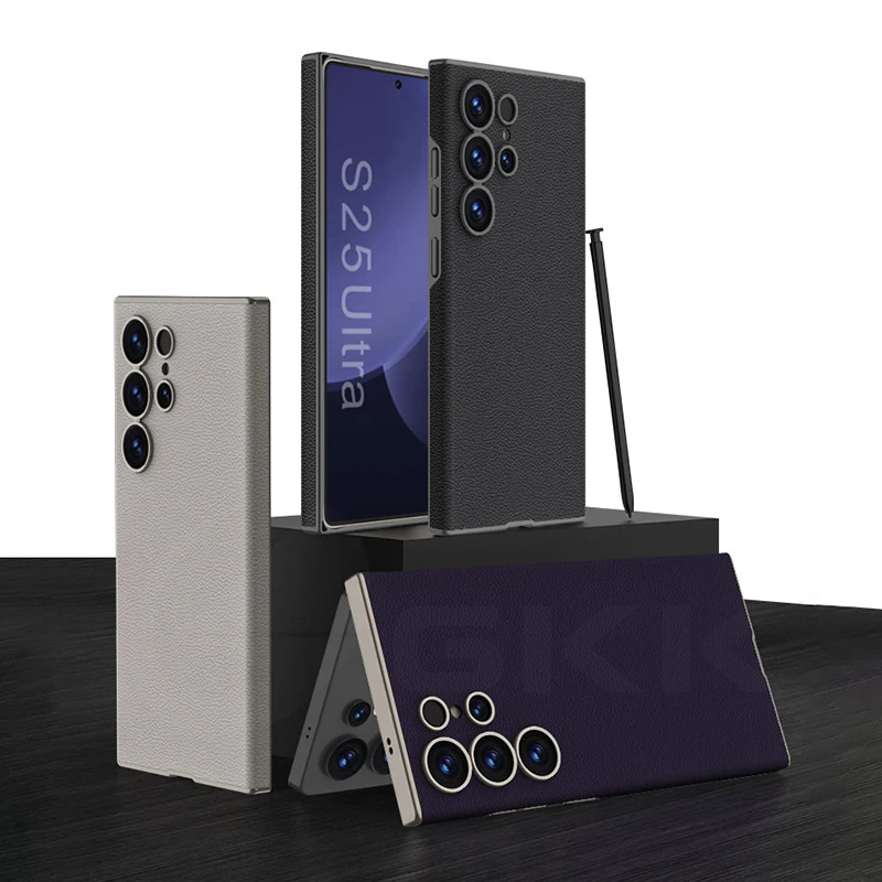 オリジナルケースサムスンギャラクシー S25 S24 超湾曲無地レザーすべて込みエッジハードカバーギャラクシー S25 ウルトラケース