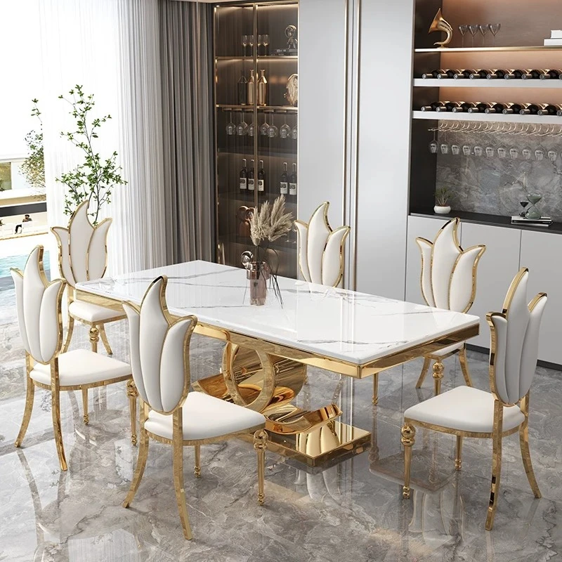 &Gold Legs Dining Tables Marble Designer Nordic Space Saving Kitchen Tables Luxury Italian Design Mesas De Comedor