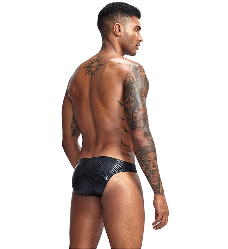 Ropa interior de piel sintética para hombre, calzoncillos sexys de piel de serpiente, lencería erótica ultrafina, bragas de aspecto húmedo