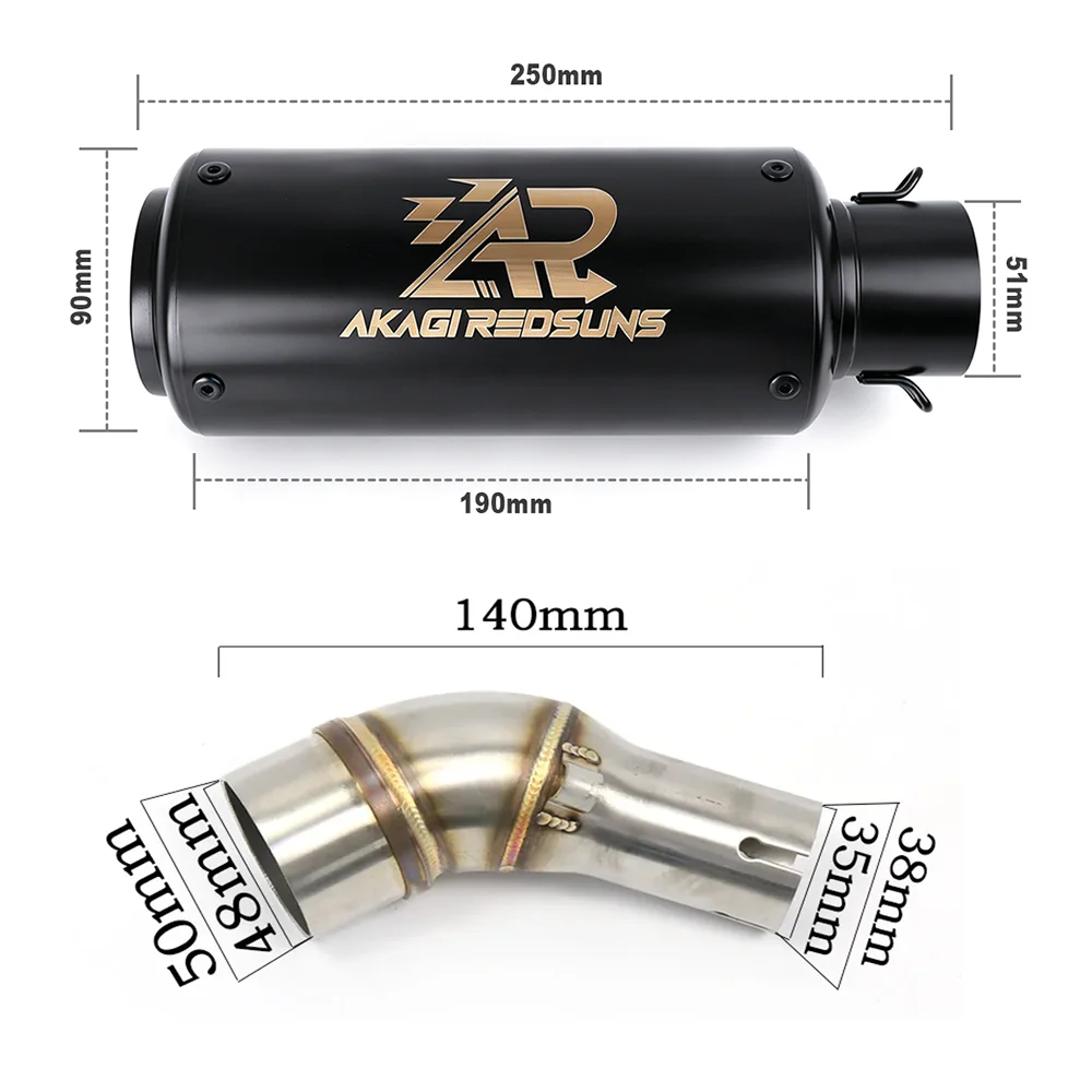 R3 Exhaust Kit for Yamaha R25 MT03 MT25 Motorcycles (2015-2026), Including 51mm Tailpipe and Center Link Adapter.