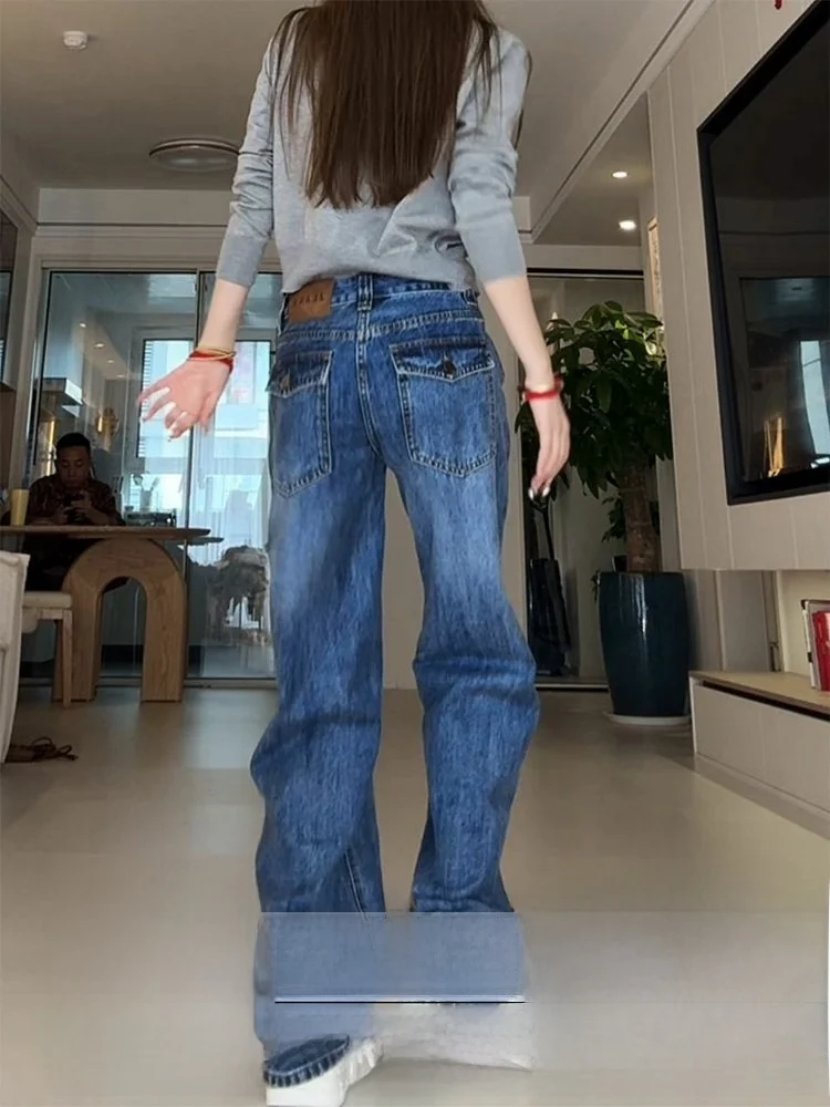 

Джинсы с высокой талией и широкими штанинами в стиле ретро, женские свободные брюки прямого кроя, осень-зима, новый эффект для похудения