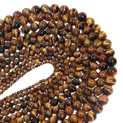 1 String Natural Yellow Tiger Eye Stone Bead 4-14mm Smooth Round Loose Gemstone Beads for DIY Jewelry Bracelet Necklace Making