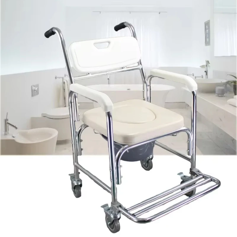 Aluminum Alloy Toilet Chair with Wheels Bath Chair for The Elderly Toilet Stool Portable Commode Chair Bathroom Chairs