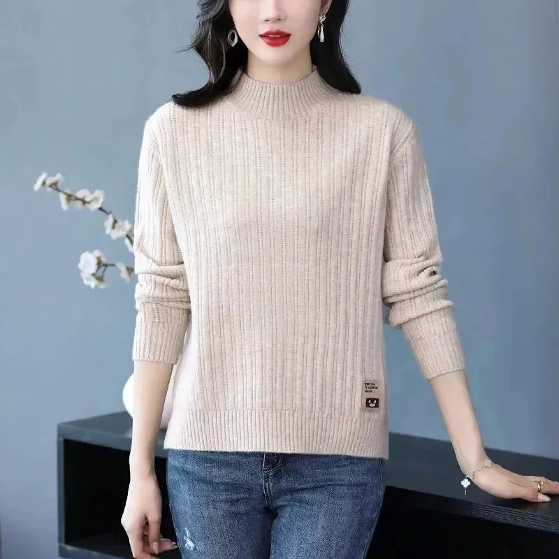 

Autumn Winter Women Clothing O-Neck Pullover 100% Merino Wool Sweater New Fashion Cashmere Tops Bottoming Long Sleeve Knitwear