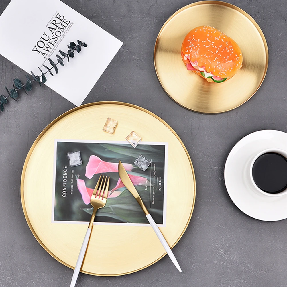 

Large Round Stainless Steel Jewelry Tray Golden Metal Display Stand for Rings Necklaces Pendants Organizer Dressing Table Decor