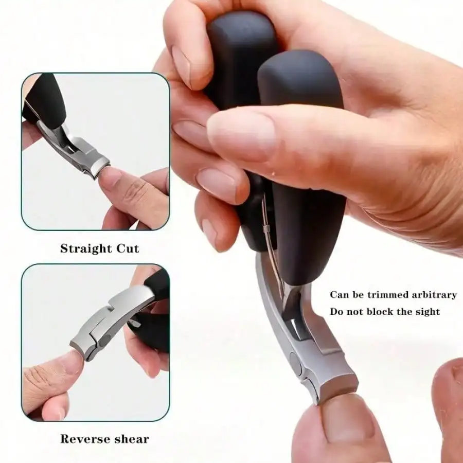 3X Stronger Stainless Steel Toenail Clipper Set - Wide Angle, Large Forearm Opening, Double-Cut, Curly, Splash-Proof Storage, Long Handle - For Thick/Ingrown Nails, Senior Footcare Gift, Home Pedicure Essential Suitable for both men and women 4