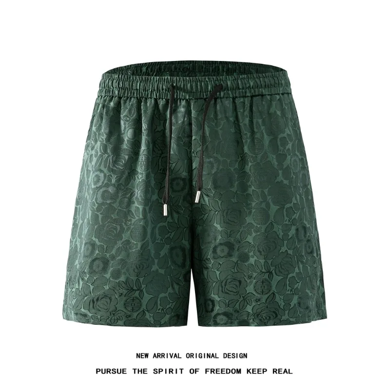American Vintage Jacquard All Over Print Loose Mens Shorts 95 Polyester 5 Spandex Casual Elastic Waist Summer Streetwear