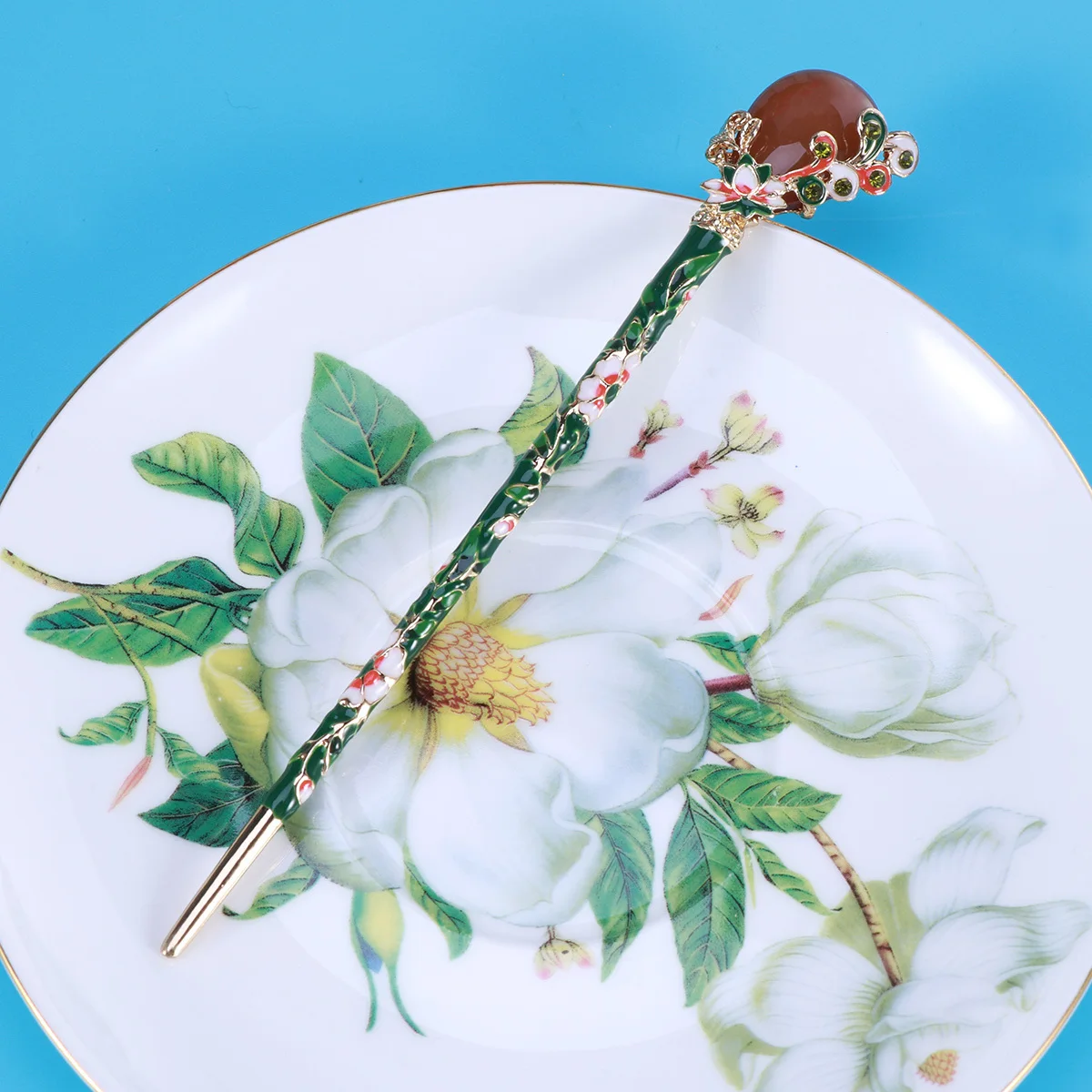 

Vintage Green Chinese Style Chignon Stick For Women Ancient Hair Accessories Party Celebration Gift Decorative Hairpin