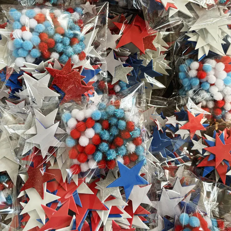 240PCS/Lot Crafts of  July 4th independence Day  Red blue white star foam stickers pompoms Holiday project Fourth of July  US