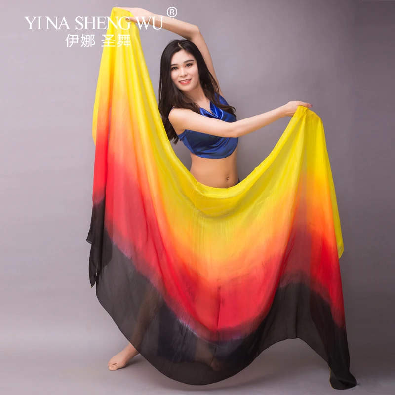 Real Silk Dance Performance Props Hand-dyed Gradient Color Silk Veil Shawls Belly Dance Veils Women Dance Accessories 5 Sizes