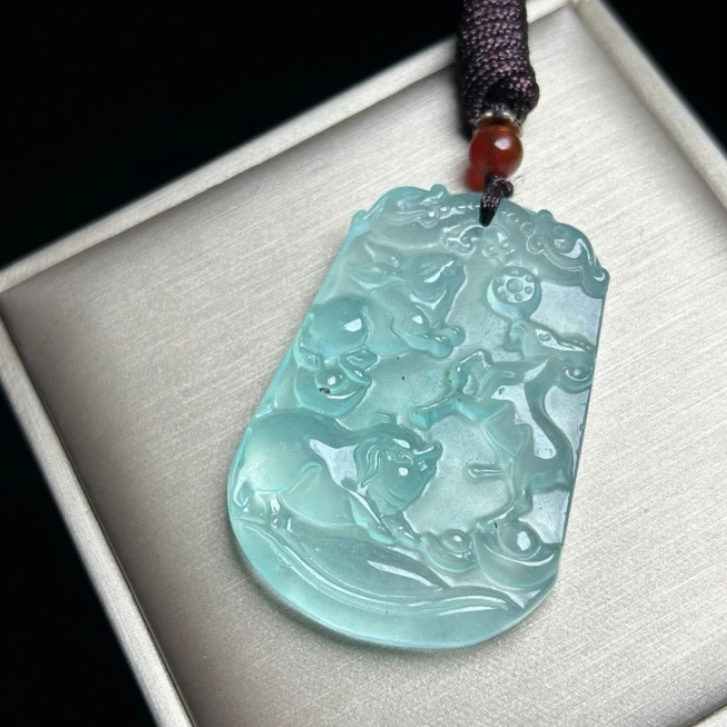 

Natural High Ice Quartzite Jade Light Blue Pendant, Suitable for Both Men and Women