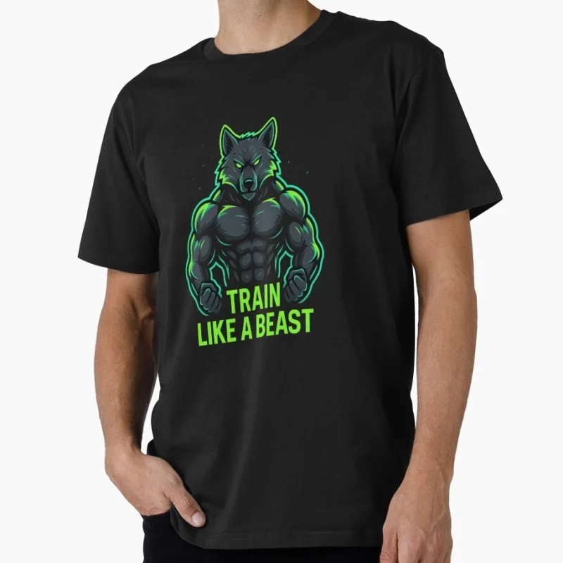 

TRAIN LIKE A BEAST – Neon Wolf Strength Funny Gift t shirt for Gym Workout Fitness Short Sleeve Graphic Clothes All size tops