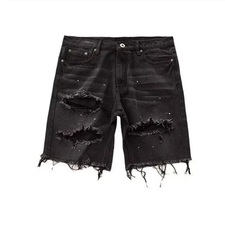 2024 New Summer Distressed Denim Shorts for Men,Korean Youth Popular Slim Fitting Small Leg Quarter Pants Jeans w721