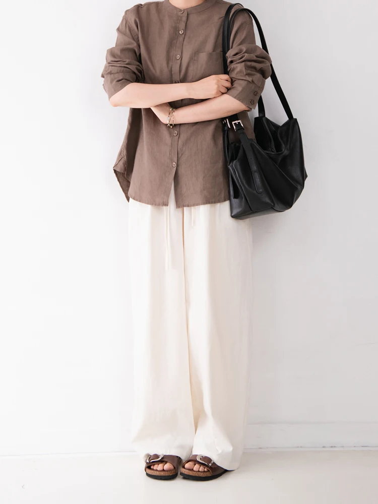 Cotton Drawstring Loose Women's Casual Pants High Waist Straight Leg Floor Length Slimming Effect Summer New Style